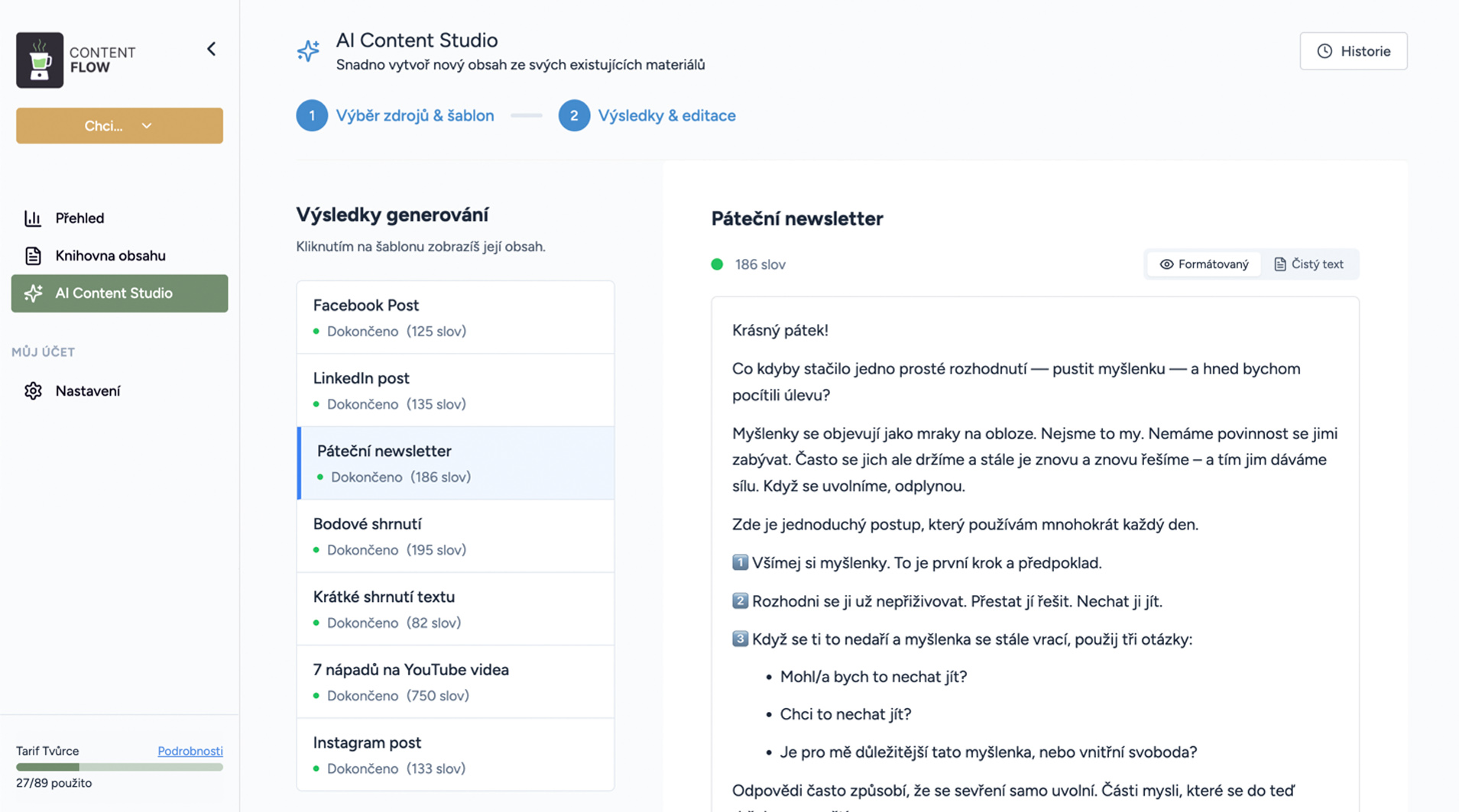 Jak vypadá aplikace Content Flow? Náhled.